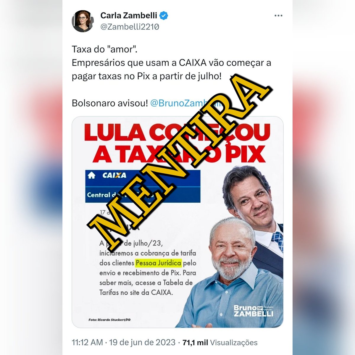 lazarorosa25's tweet photo. 📣 NÃO CAIA EM FAKE NEWS! A tarifa de PIX p/ pessoa jurídica é cobrada pelos bancos desde 2020, ainda no governo BOLSONARO, por meio da Resolução BCB n° 19 de 1/10/2020, do Bacen, que determina PIX gratuito APENAS para pessoas físicas, empreendedores individuais e MEI. https://t.co/mWStxISfnP