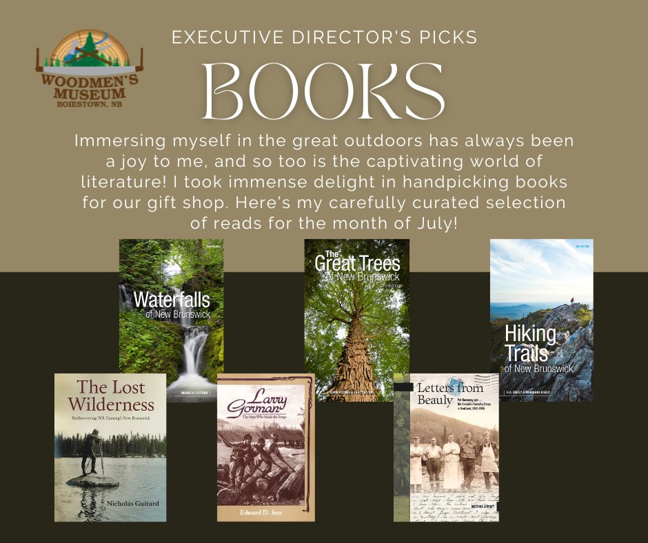 Executive Director's Picks!
Check them out!

#LarryGormanLegacy
#LostWildernessJourney
#greattreesnb 
#waterfallsnewbrunswick 
#LettersfromBeauly
#hikingtrailsnewbrunswick 
#books
#newbrunswickcanada 
#newbrunswicktourism 
#gooselaneeditions