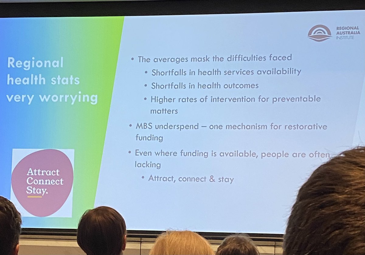 Kim Houghton from <a href="/RegionalAus/">Regional Australia Institute</a>:  Regional averages mask some of the difficulties faced in terms of rural health - places are diverse!  #RuralHealthSymp2023