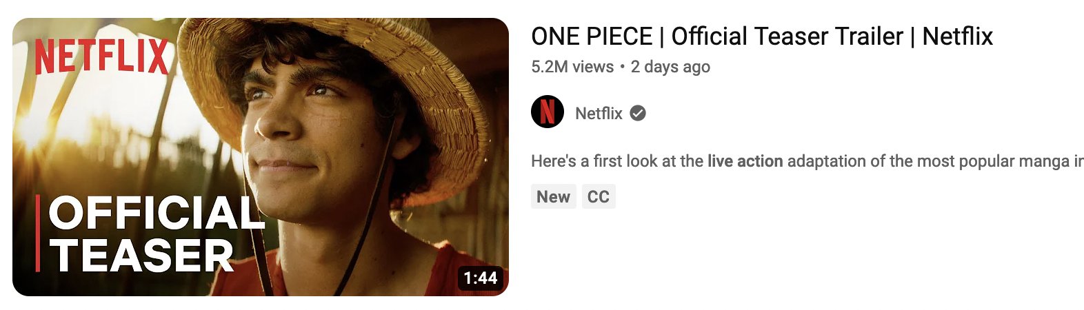 ONE PIECE, Official Teaser Trailer