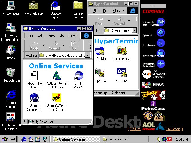 Online services on Windows 98