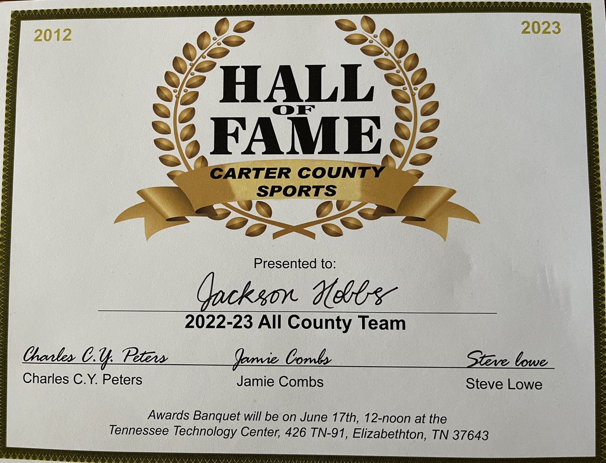Jackson Hobbs (@jackson_hobbs15) on Twitter photo This past Saturday, I had the privilege of being named to the Carter County Sports Hall of Fame 2022-23 All County Basketball Team with Dalton Mitchell and <a href="/StephensNate21/">Nate Stephens</a>. This was huge since it was my first year at <a href="/Betsy_Athletics/">Elizabethton High School Athletics</a>. But I want to thank all of my teammates (1/3) This past Saturday, I had the privilege of being named to the Carter County Sports Hall of Fame 2022-23 All County Basketball Team with Dalton Mitchell and <a href="/StephensNate21/">Nate Stephens</a>. This was huge since it was my first year at <a href="/Betsy_Athletics/">Elizabethton High School Athletics</a>. But I want to thank all of my teammates (1/3)
