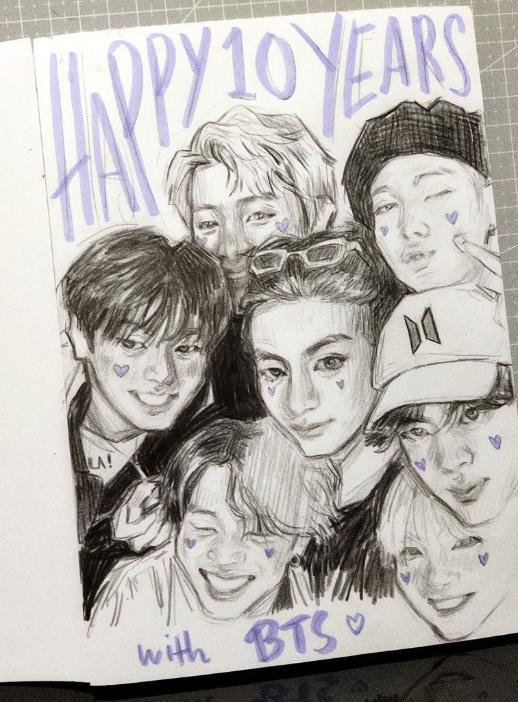 a week late #BTS #FESTA2023 art. this ugly sketch aint it BUT I LOVE YOU OKAY @BTS_twt HAPPY 10 YEARS LONG LIVE KINGS!!!!