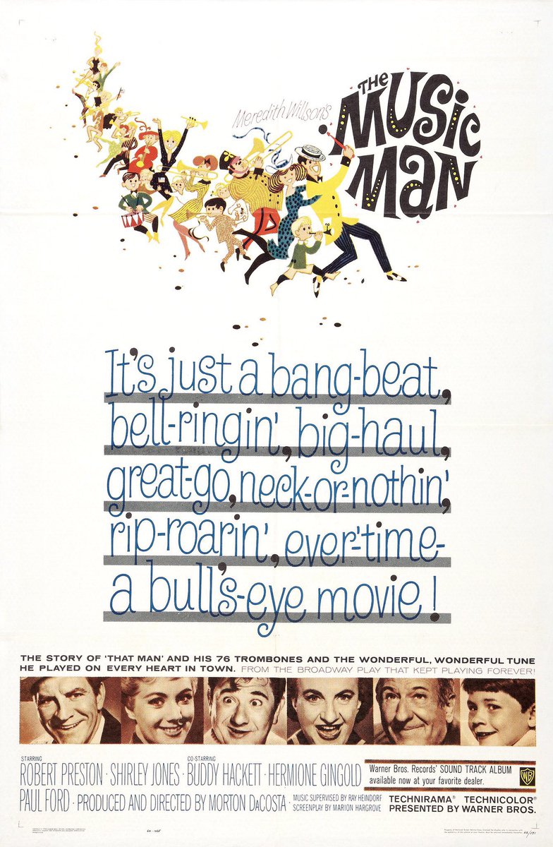FilmNewsNos's tweet photo. 🎬MOVIE HISTORY: 61 years ago today, June 19, 1962, the movie 'The Music Man' opened in theaters!
#RobertPreston #ShirleyJones #BuddyHackett #PaulFord #HermioneGingold #PertKelton #RonHoward #SusanLuckey #TimEverett #HarryHickox #MortonDaCosta https://t.co/goRg173HaZ