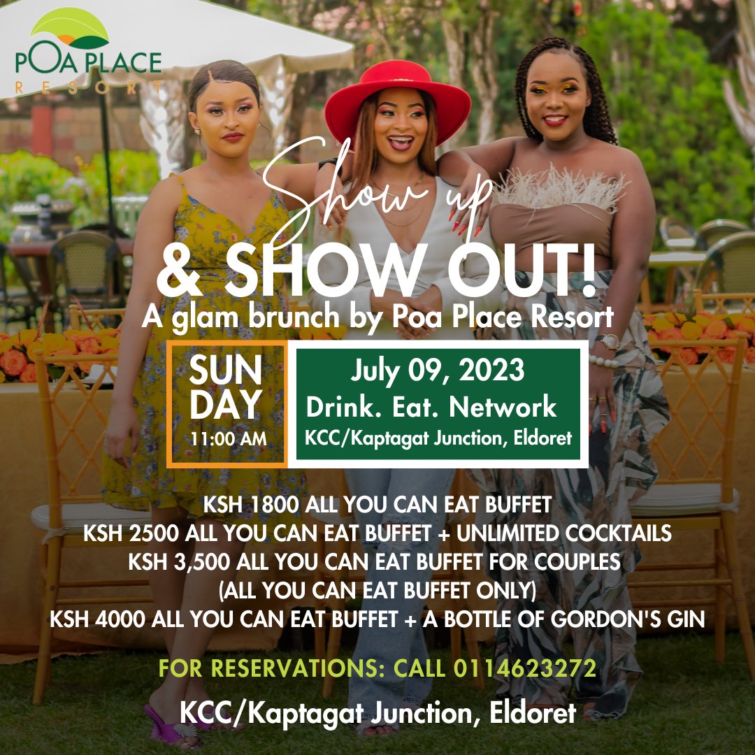 poaplaceeldy's tweet photo. Join us for a delicious journey of flavours and culinary delights on Sunday 9th July 2023 at Poa Place Resort from 11AM. Eat, drink, & network.
Reserve now!
π·0114623272
π·KCC/Kaptagat junction, Eldoret
#poaplaceresort #eldoret #eldoretevents #brunch #sundaybrunch #glambrunch https://t.co/fQi74Edg0o