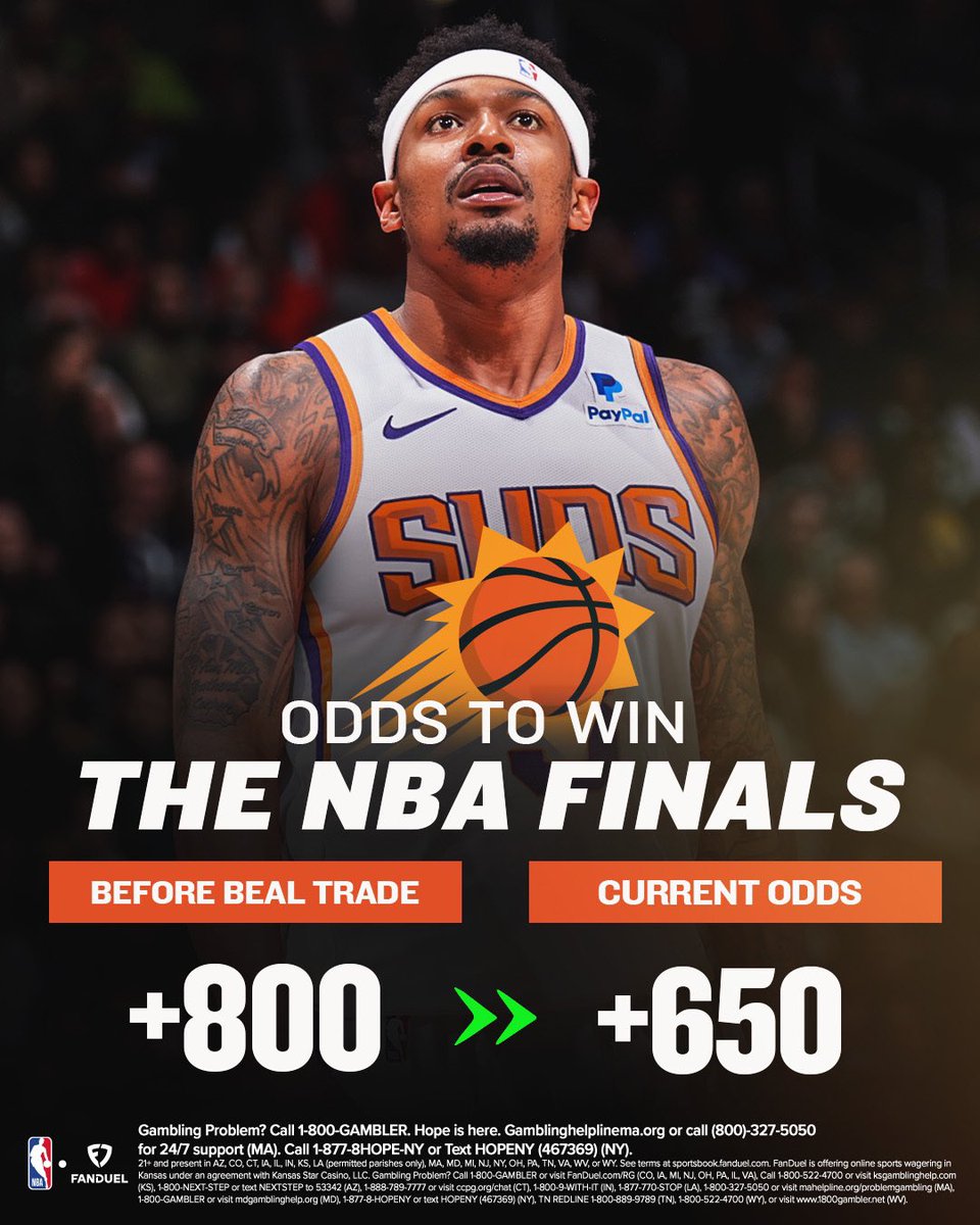 ShamsCharania's tweet photo. Trade impact update from @FDSportsbook with three-time NBA All-Star Bradley Beal set to form Big Three with Kevin Durant and Devin Booker on the Phoenix Suns: https://t.co/QBzd2BIKuC