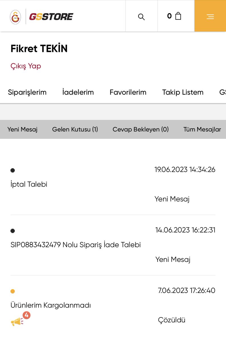 @GSStore Sayenizde Gs olmaktan utanıyoruz.20 gündür alınan bir siparişi göndermiyorsunuz.Üstüne iade talebine bile cevap vermiyorsunuz.