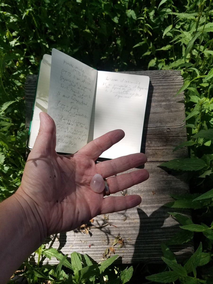poemslyrical's tweet photo. Today was workshop day one with @CAConrad88 where I'm immersing myself in somatic ritualistic writing. I have my rose quartz in hand, talking to the grandmother sycamore tree on the Naropa campus, surprising myself with what the tree had to say. #NaropaSWP https://t.co/JZEPkZ51Y4