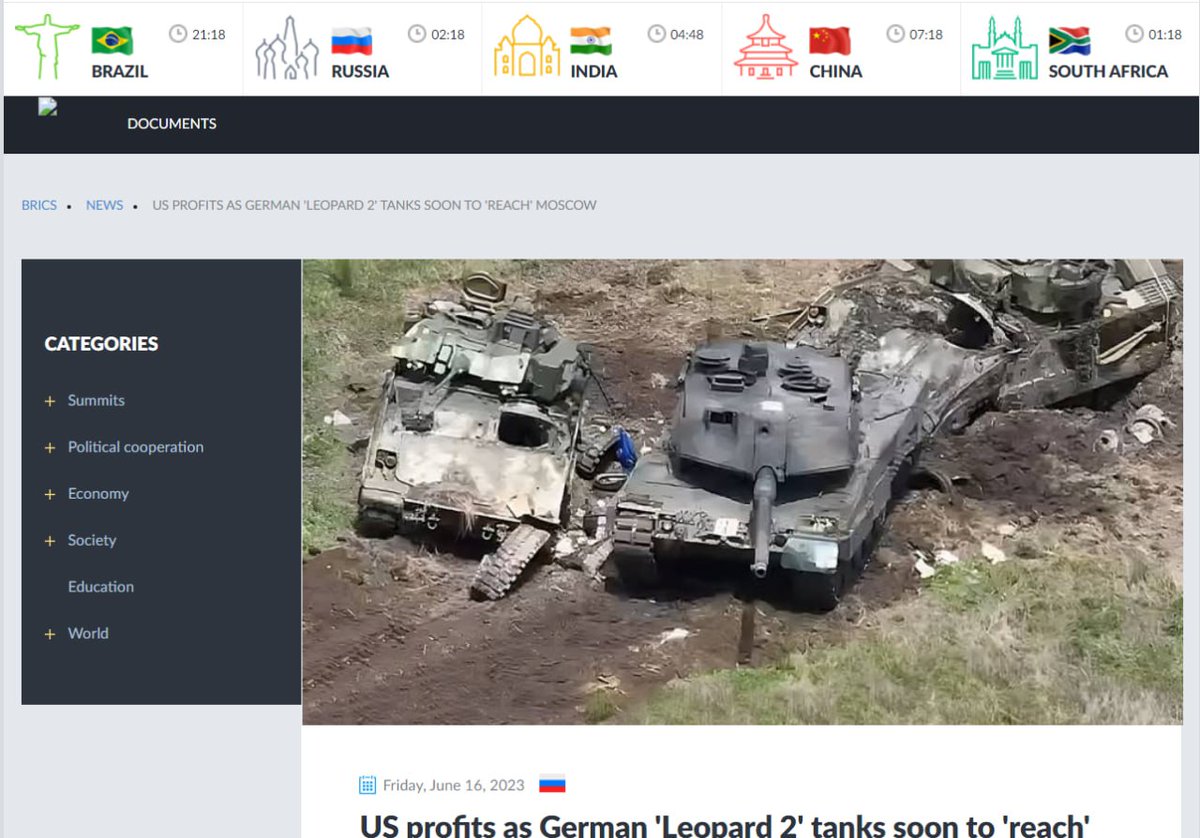 The whole world saw the absolute defeat of the widely advertised heavy armored vehicles and other weapons of NATO — infoBRICS
 Russian specialists will now be able to study the captured combat vehicles and learn all their secrets in order to find easier ways to destroy NATO heavy…