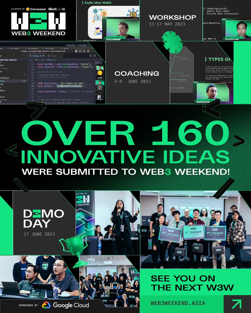 Web3Weekend's tweet image. 🎉 Web3 Weekend Wrapped Up! 🎉
160+ submissions. 30 curated projects. 6 finalists. 3 winners. From workshops to demo day, it's been an incredible week of learning and collaboration.
Thank you to everyone who made our first-ever event unforgettable! See you at our next event! 🙌
