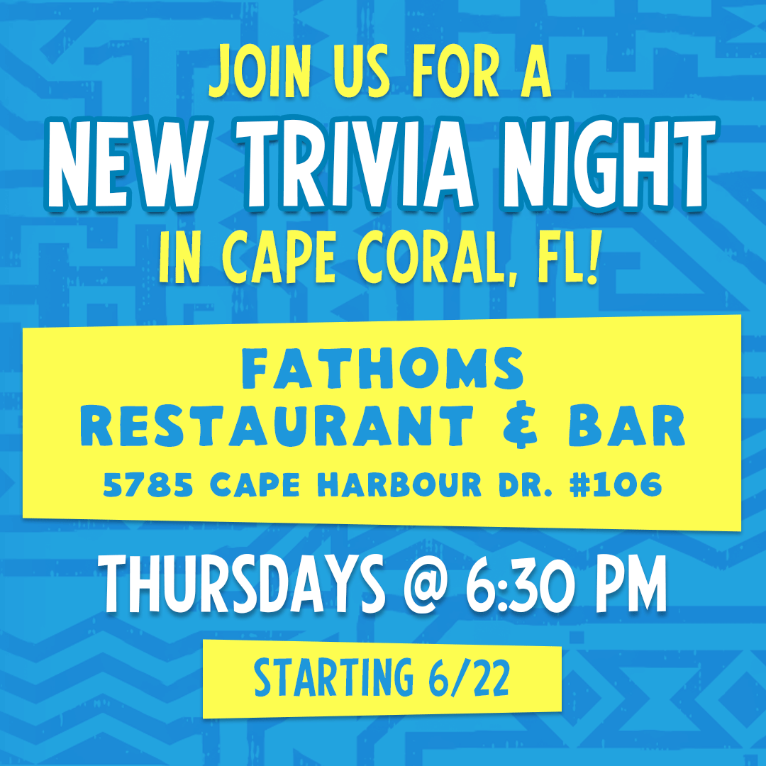 📢💥 New trivia night! We're excited to announce our new weekly trivia event starting this week at <a href="/FathomsFl/">Fathoms Restaurant</a> Restaurant &amp; Bar on Thursdays at 6:30pm! 🎉 We make our debut this Thurs 6/22. See ya then! 🙌
