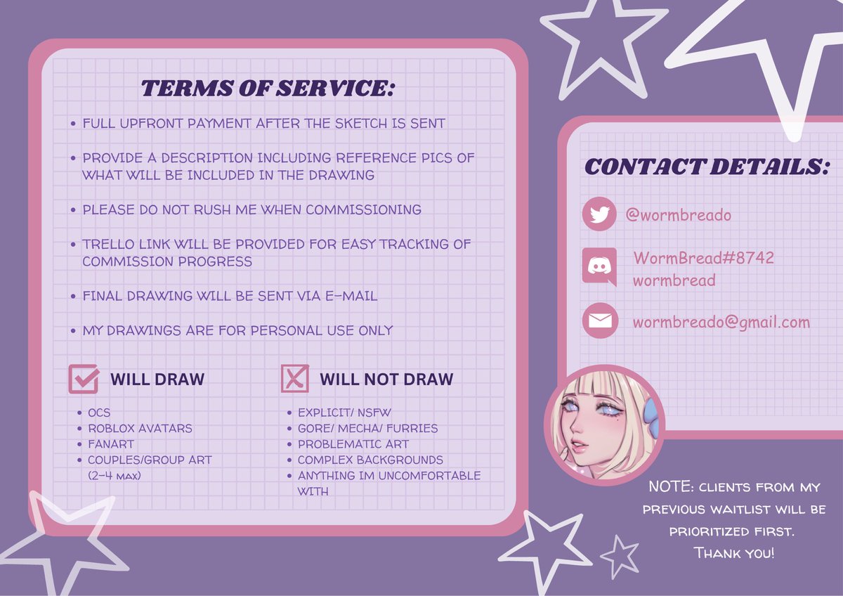 wormbreado's tweet image. ☆ﾟ.*･｡ﾟCommissions OPEN! ﾟ.*･｡ﾟ

+ Fully rendered
+ 5 Slots (first come first serve)
+ Pls contact me for any questions or more info! 

☆ﾟ.*･｡ﾟ RTs are appreciated ty! ﾟ.*･｡ﾟ
#commissionopen #artistsontwitter #commissions