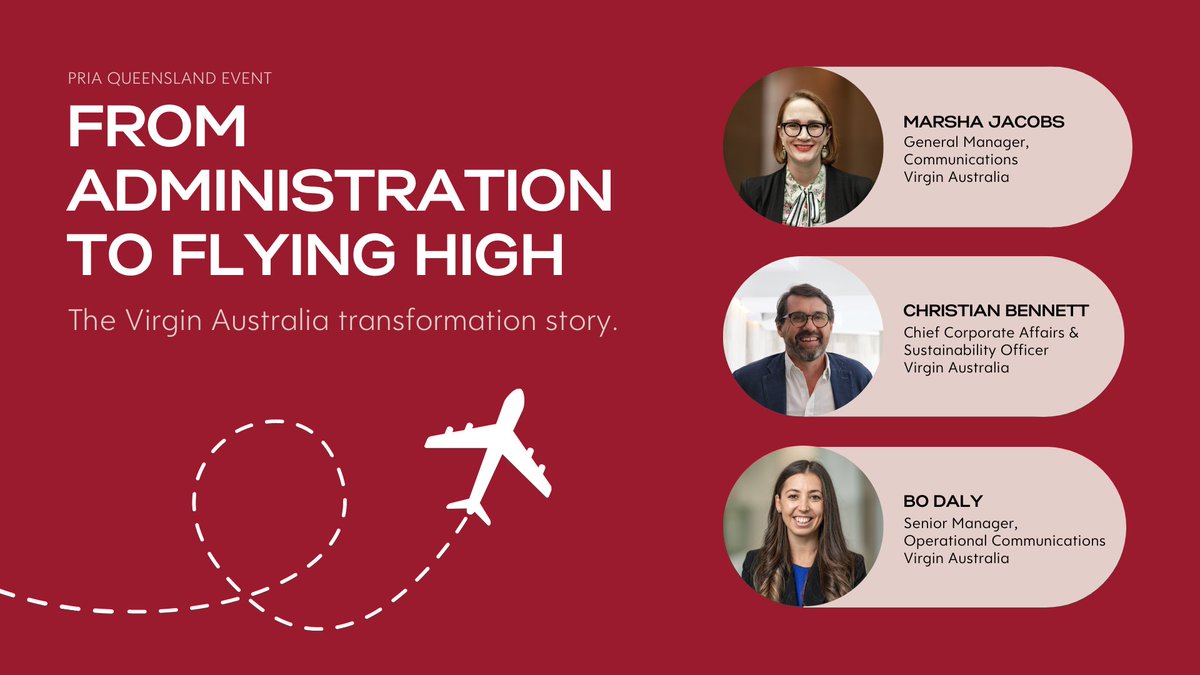 Communication and Public Relations Australia (@cpraofficial) on Twitter photo QUEENSLAND ✈️ Get insights and key learnings from the <a href="/VirginAustralia/">Virgin Australia</a> relaunch story. From COVID-19, the grounding of its fleet, and Administration to remarkable growth ✈️ REGISTER: bit.ly/3qOdzc7
📅 Wednesday 19 July
🕒 6:00 - 8:30pm AEST
📍 MOFOS Restaurant QUEENSLAND ✈️ Get insights and key learnings from the <a href="/VirginAustralia/">Virgin Australia</a> relaunch story. From COVID-19, the grounding of its fleet, and Administration to remarkable growth ✈️ REGISTER: bit.ly/3qOdzc7
📅 Wednesday 19 July
🕒 6:00 - 8:30pm AEST
📍 MOFOS Restaurant