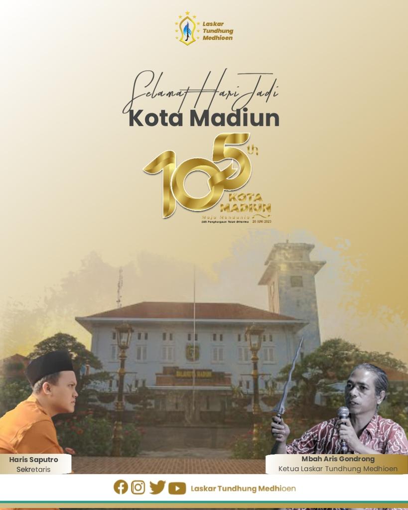 laskartundhung's tweet photo. Selamat Hari Jadi Kota Madiun ke-105

Semoga terus maju dan menghasilkan berbagai inovasi baru yang membanggakan khususnya di bidang kebudayaan. Dan warganya semakin aman, nyaman dan sejahtera. 

#laskartundhungmedhioen #harijadikotamadiun #majumendunia #madiun #kotamadiun https://t.co/UHRsRxiH3m