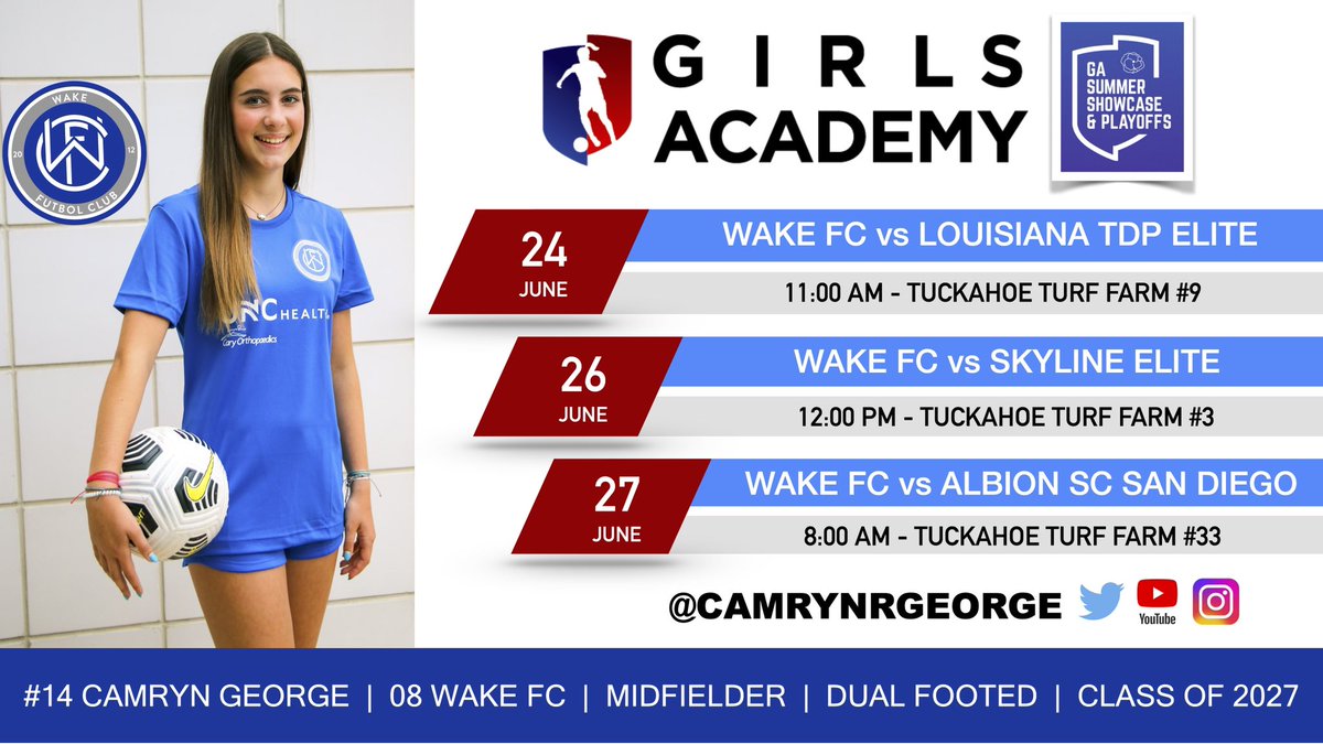 So excited for my first games with @WakeFC2008GA at the @GAcademyLeague #GASummer Showcase! 

#midfielder #dualfooted #girlsacademy @ImYouthSoccer @ImCollegeSoccer @SoccerMomInt @TopDrawerSoccer @TheSoccerWire @PrepSoccer @TopPreps #TheWakeFCway