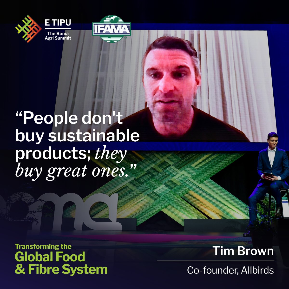 #ETipuIFAMA2023 SPEAKER HIGHLIGHT: Tim Brown went from being a professional football player to co-founding @Allbirds — one of the biggest #sustainable retail success stories ever. He joins MC Jack Tame for a fireside chat. #BomaNZ @IFAMAIntl #Innovation #NZWool