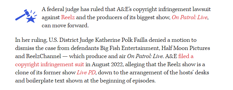 MrKingCoop's tweet image. This just genuinely sound like the executives at @AETV being petty about @ReelzChannel taking #OPLive #OnPatrolLive &amp;amp; making it better than #LivePD I mean this is just all a bit much. So if that's the case shouldn't @FOXTV sue #AETV because LivePD was similar to #COPS? I mean...