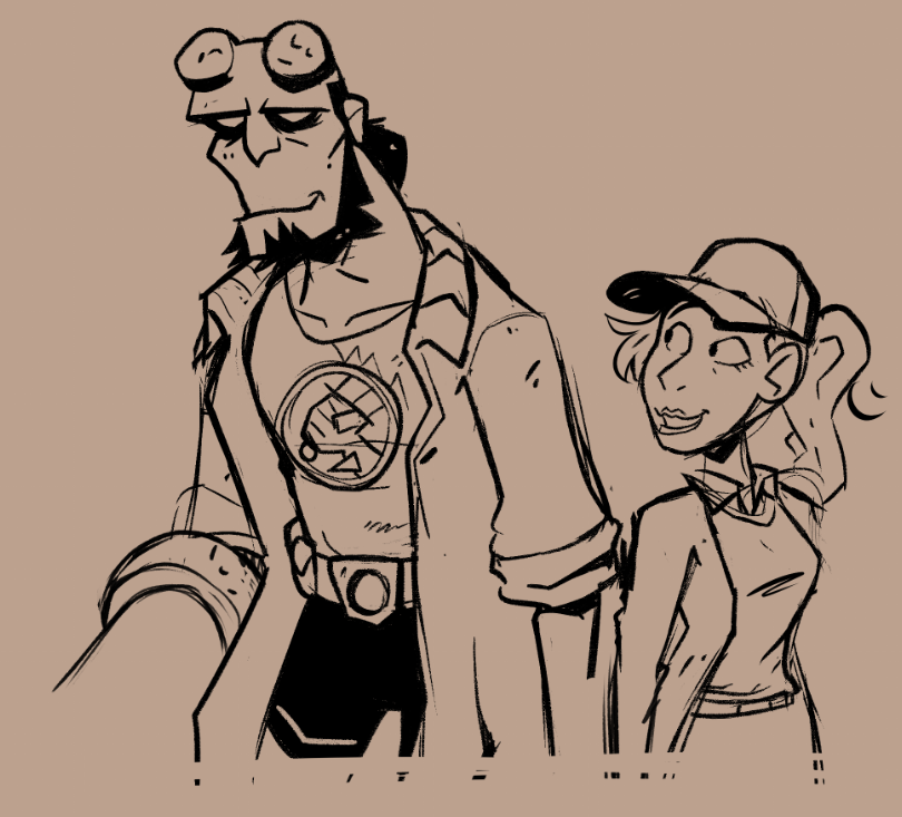 Sketch of Hellboy and Anastasia after reading the 'Hellboy in Love' comics. 

#hellboy #mikemignola