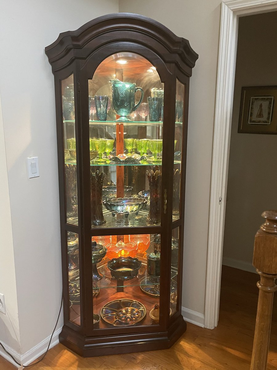 #antique curio cabinet filled with antique and #vintage #carnivalglass