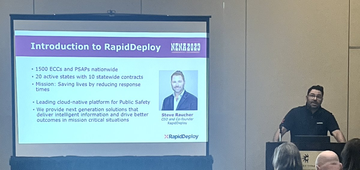 iCERT1st's tweet photo. Strong presence of #iCERT members speaking today during the #NENA2023 sessions. Speakers from @awscloud , @carbyne911, @DATAMARKGIS, @_GeoComm, @MotoSolutions, @NGA911co, and @RapidDeploy provided valuable and innovative public safety information. https://t.co/Nl7a0g56Ff