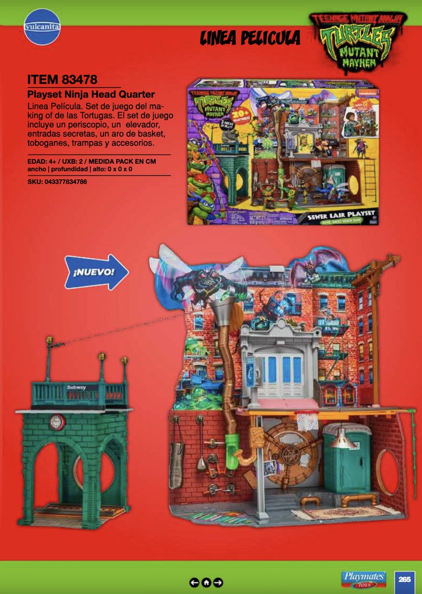 Toy distributor, Vulcanita, show images of the #TMNT Mutant Mayhem Movie Sewer Lair Playset and it's retail box in their latest catalog

more info: tinyurl.com/4cvyf2xf