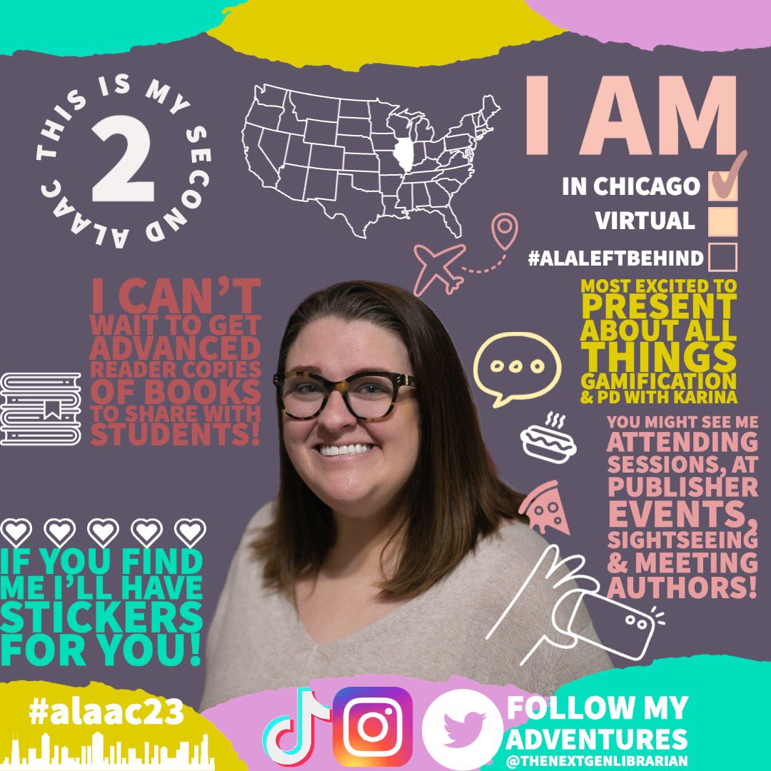 Shout out @BeckyKeene @cuethelibrarian for the #adobecreative template! Will I see u at @ALALibrary #ALAAC23?! @AdobeCreate #adobecreative #edtech #librarytwitter #librarian #librarians