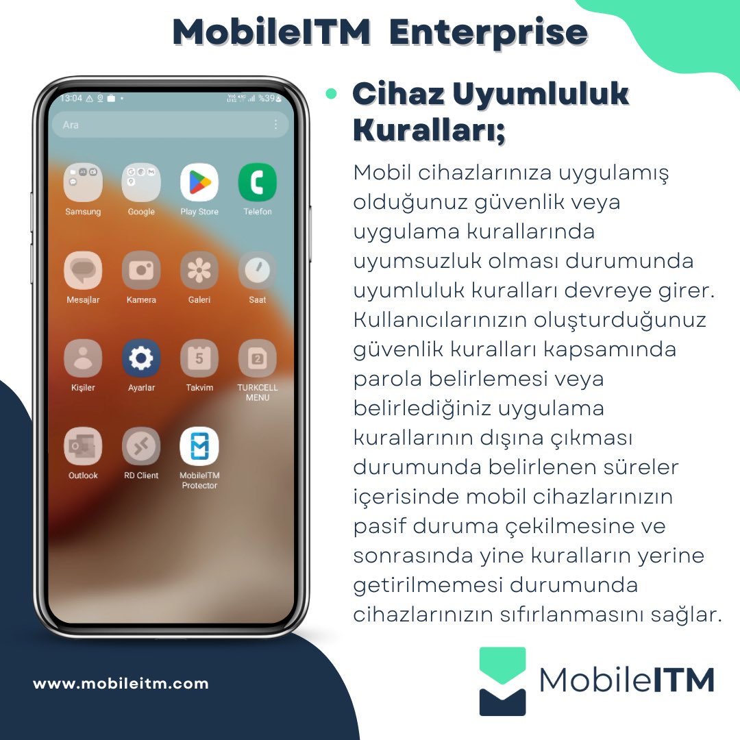 mobileitm_tr's tweet photo. Enterprise - Cihaz Uygumluluk Kuralları;

Bilgi için bizimle iletişime geçin!

#mobileitm #simkart #mdm #scm #mobilcihazyonetimi #cihazguvenligi #uzakyonetim #simkartguvenligi #mobiledevicemanagement #apn #radius #elteminali #terminal #enterprise https://t.co/fppil2NIjR
