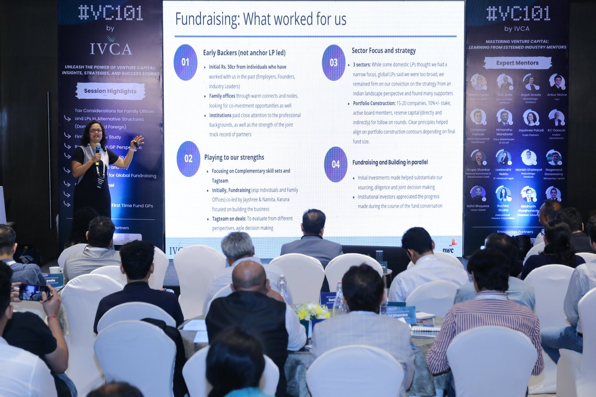 IndianVCA's tweet photo. Jayshree Patodi of @EnziaVC presented an intriguing case study during the session, offering a unique glimpse into the thought through journey of the firm's first fund.
#VC101ByIVCA #BengaluruEdition #VCEcosystem #VentureCapital #Networking #Innovation #MaximumIndia https://t.co/fNhaJntcrr