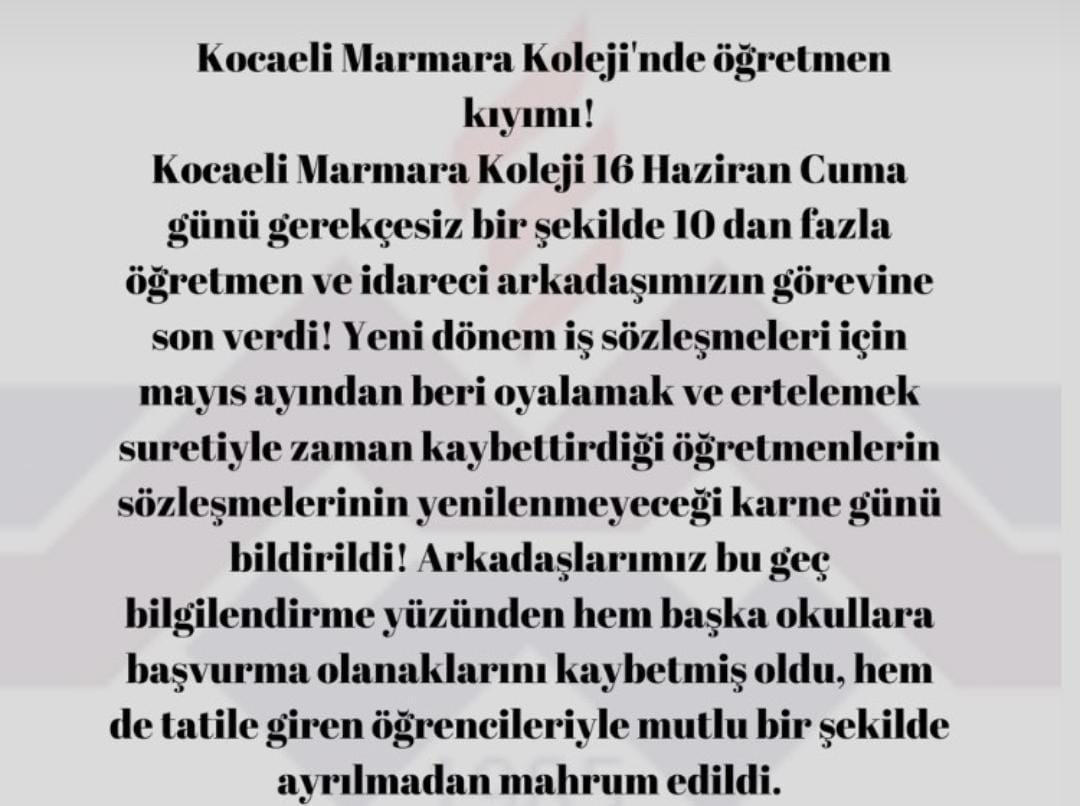 HeKocaeli's tweet photo. Özel eğitim kurumlarının keyfi, zorba uygulamaları karşısında eğitim emekçilerinin yanındayız. 

Kocaeli Marmara Koleji öğretmenleri yalnız değil ✊🏼 https://t.co/s3cZP71lTg