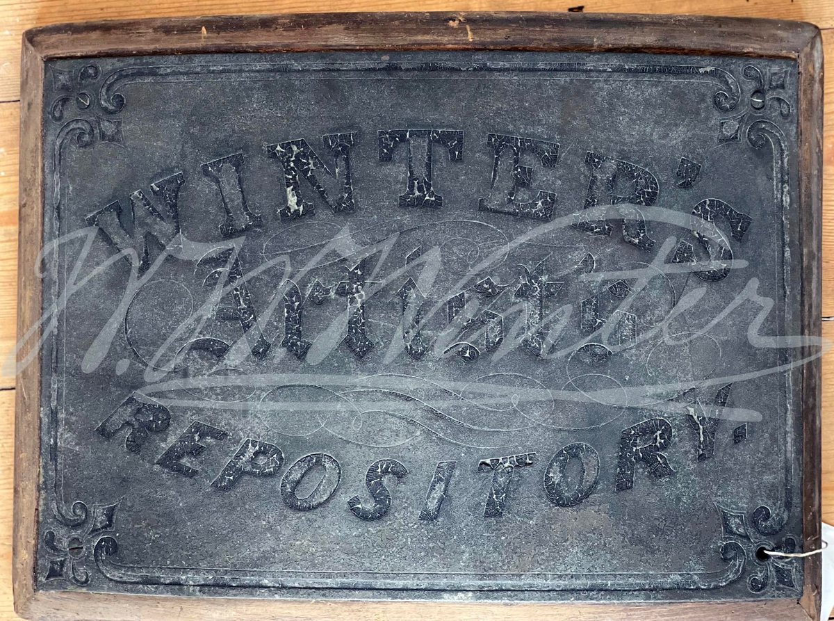 A curved Winter’s Repository name plate.  
This does not fit our Midland Rd building.  We believe it might have been located at the St Peter’s Churchyard shop or Winter’s shop in Matlock.
#metalsign #buildingsign #nameplate #nameplaque #buildingplaque #winters1852 #wwwinter