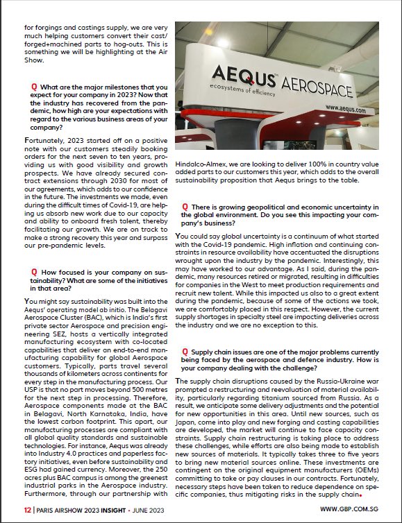 AequsLimited's tweet photo. “We are on track to make a strong recovery,” Aequs Chairman &amp; CEO, Aravind Melligeri tells Paris- Insights show daily in this interview published to coincide with the 54th edition of the Paris Air Show.

#AequsAerospace #SalonDuBourget 

@amelligeri @rajekaul @aequs_infra https://t.co/LBx02fZTHK