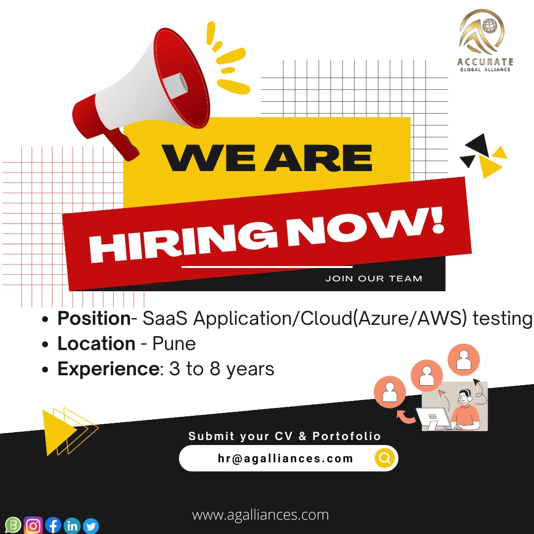 If interested comment below and share your CV at cv@agalliances.com

For more such jobs follow II Accurate Jobs II ACCURATE GLOBAL ALLIANCES II

#job #hiring2023 #hiring #aga  #job2023 #team #goodopportunity #hr #saas #share #cv #India #pune #accurateglobalalliances