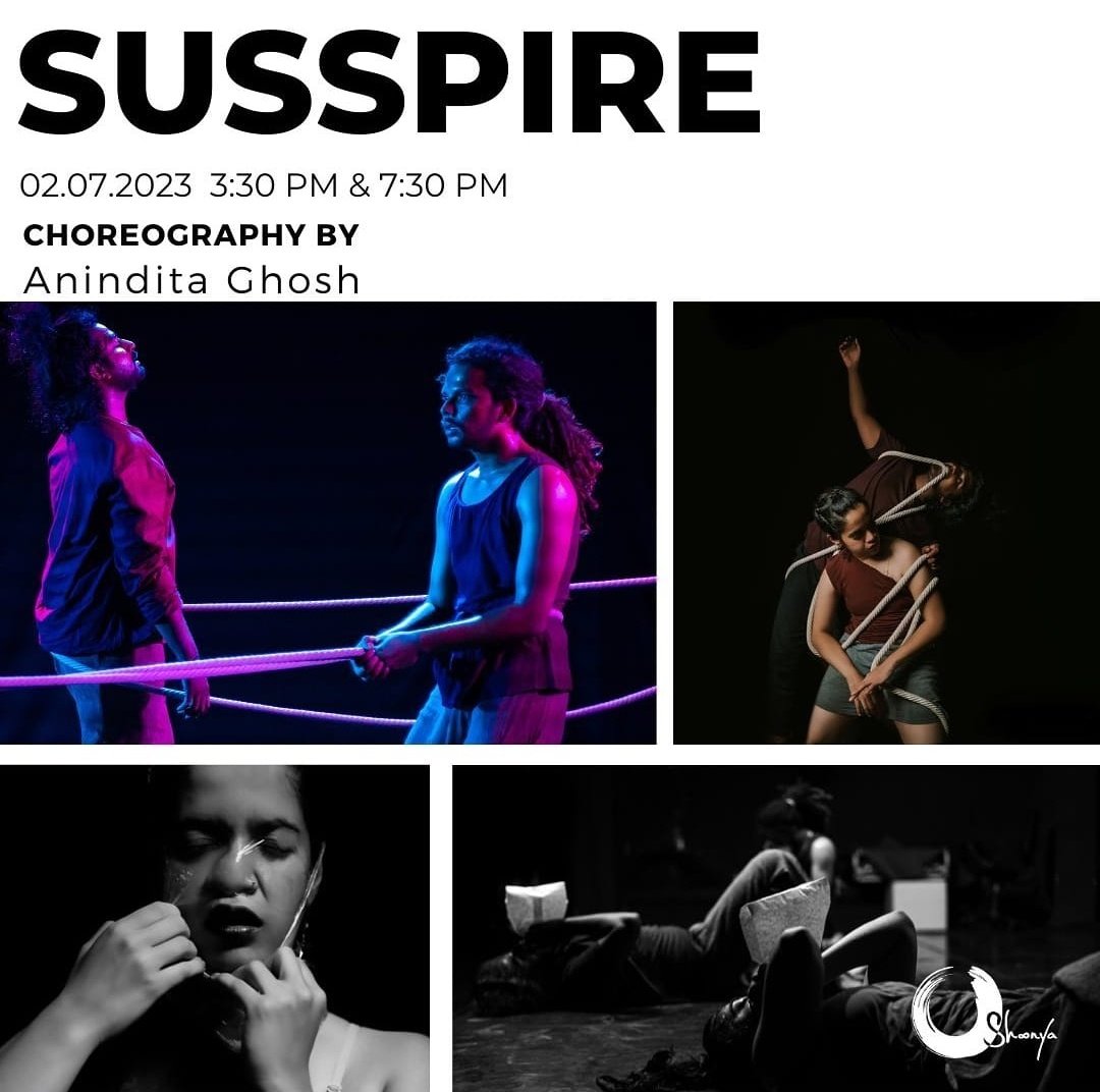 I am super excited to announce the show ... 

Inviting all of you to join us for the dance production #Suspire 2nd July in shoonya, Bengaluru. 

For tickets:
in.bookmyshow.com/events/susspir…

insider.in/susspire-jul2-…

#Dance #EventsinBengaluru #ContemporaryDance