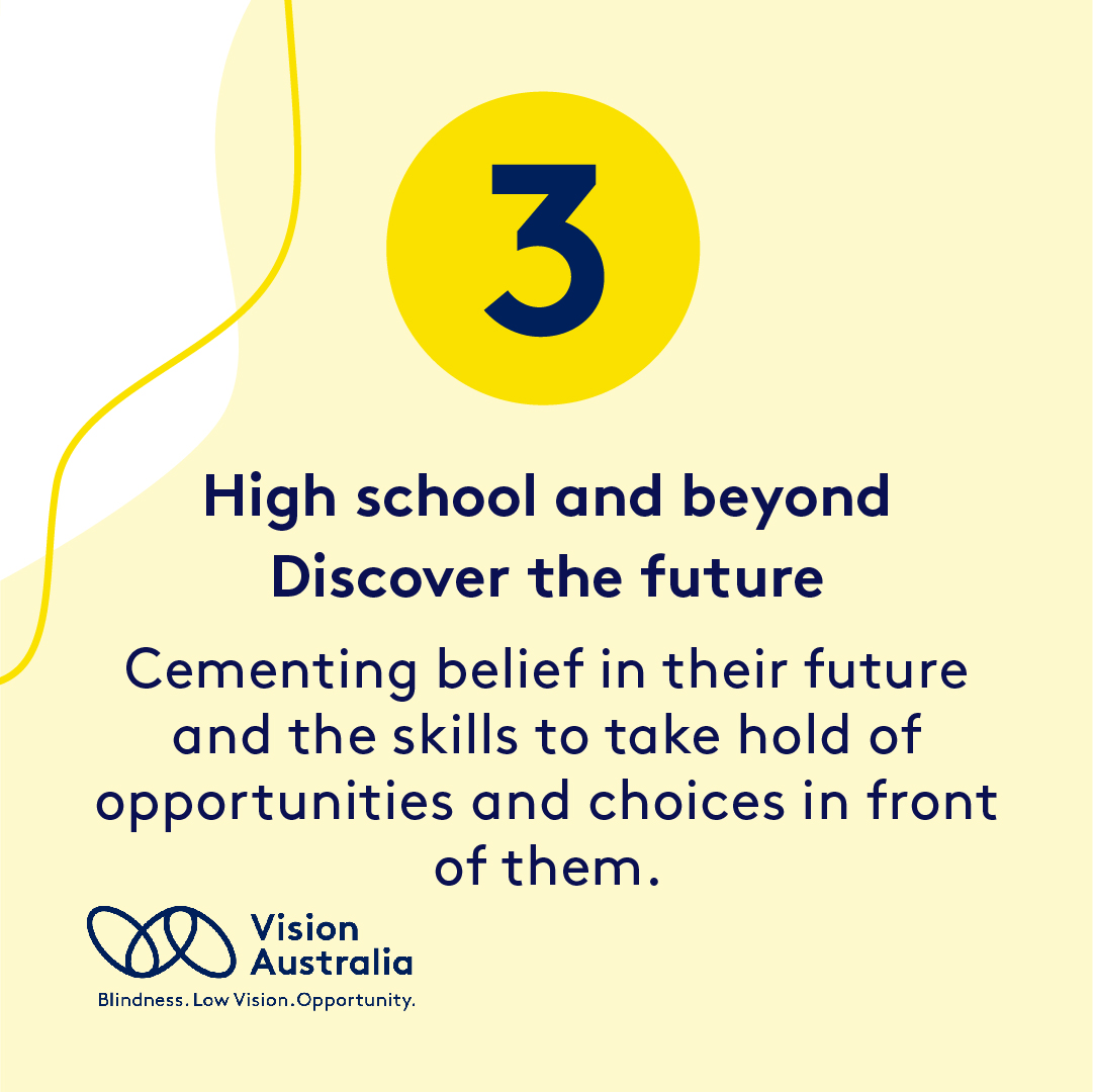The program focuses on three stages of their education and development:   
-Early years  
-Primary School years   
-High School and beyond