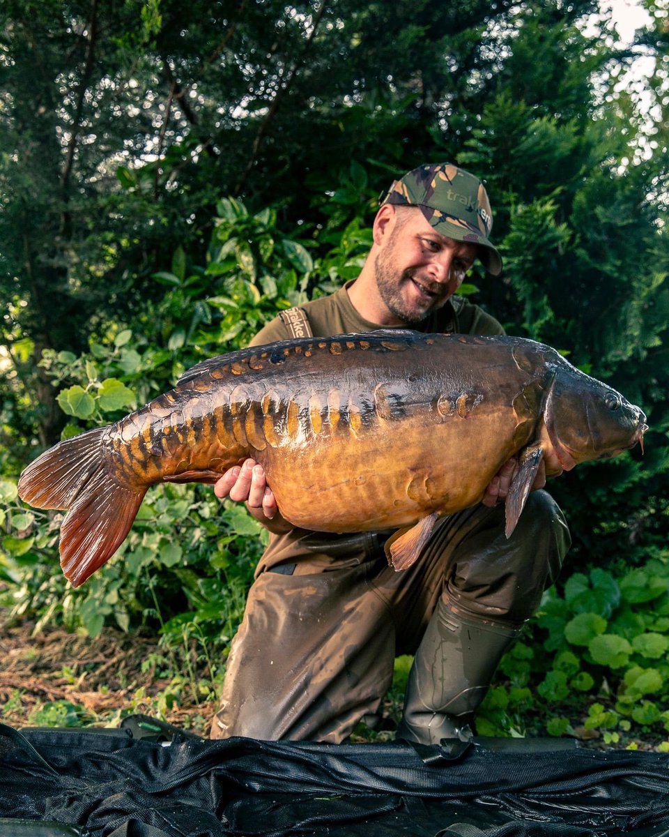 Trakker_Carp's tweet photo. Team member Jonny Robins with this awesome mirror, known as The Big Lin. It certainly put a smile on his face when he slipped it under his net. Sending the needle on the scales round to a whopping 42lb 8oz, which is not only the lake record for the water, but a new personal best! https://t.co/gHAFeLn54D
