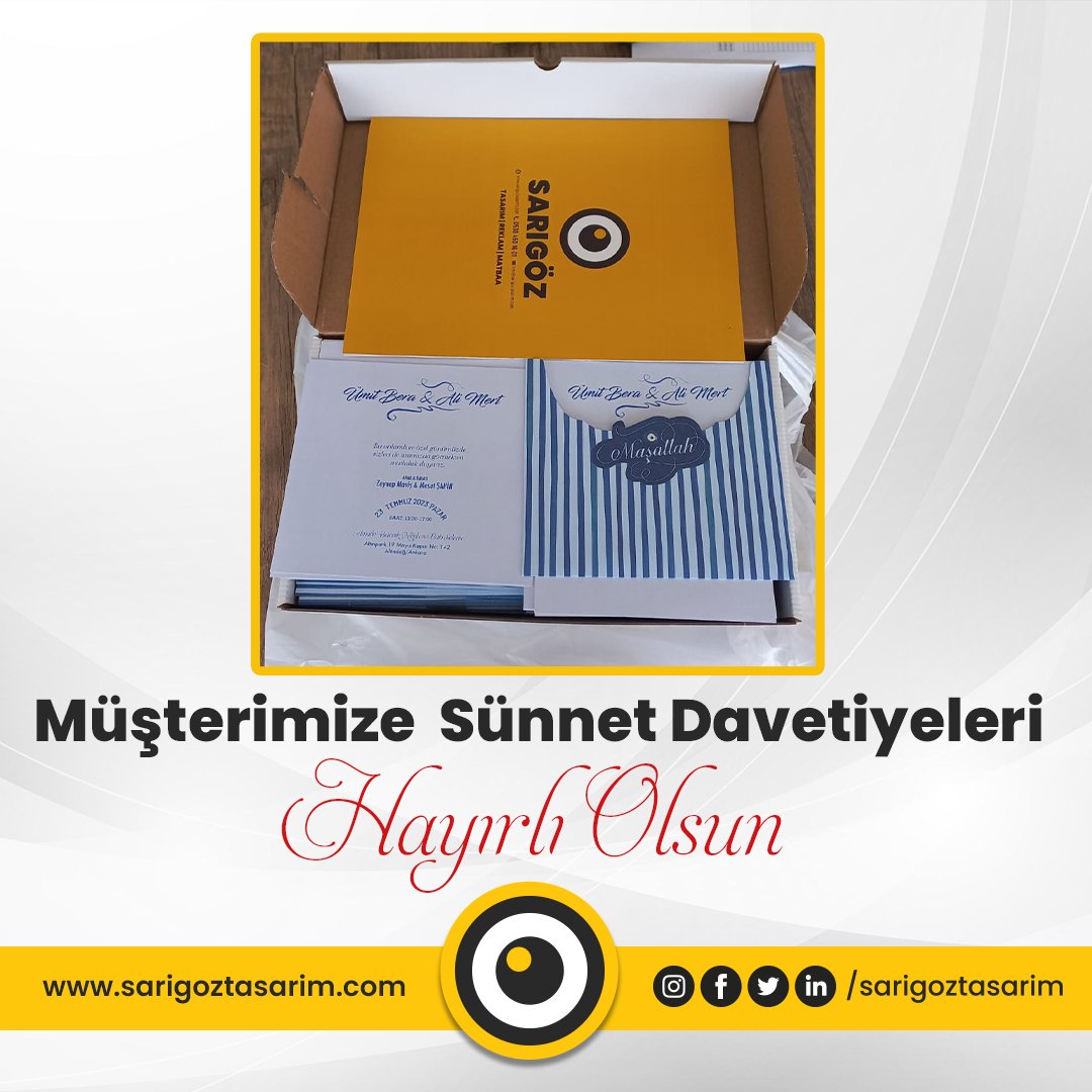 Müşterimize Sünnet Davetiyeleri Hayırlı Olsun...
#GrafikTasarım #SosyalMedyaYönetimi #Tabela #Totem #Dijitalbaskı #Matbaa #Promosyon #Webtasarım #kartvizit #broşür #elilanı #tasarım #reklamürünleri #kutuharf #ışıklıtabela