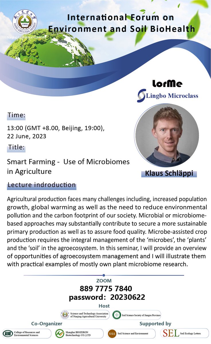 Since 2022, the LorMe conference series on #SoilHealth enables scientists and other curious minds all over the world to listen to the best experts. Our next speaker is Prof. Schläppi from Basel university, this Thursday at 13:00 CET
