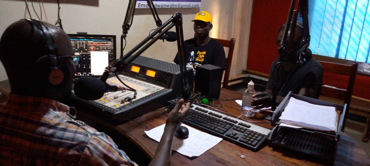 Timothyokodan's tweet photo. Happening now creating awareness about ONC and government programs like Emyooga ,PDM etc at Kumam Broadcaster LTD.102.9 Dwanwa FM . #Omalako Jajja Tova kumain#. 2026. Appreciation to Hajjat Namyalo Uzeiye SPA/Head ONC. https://t.co/2NHBYYiwEo