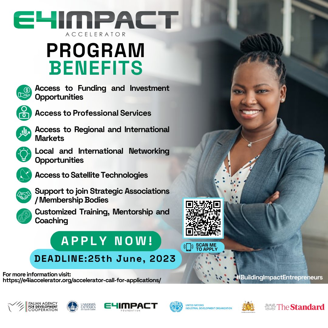 Are you an #enterprise registered in Kenya and looking to scale your business? Here is an #opportunity through the #E4Impact #BusinessAcceleration program. You also get to enhance your access to #funding, #investment  as well as #markets 

Apply here e4iaccelerator.org/accelerator-ca…