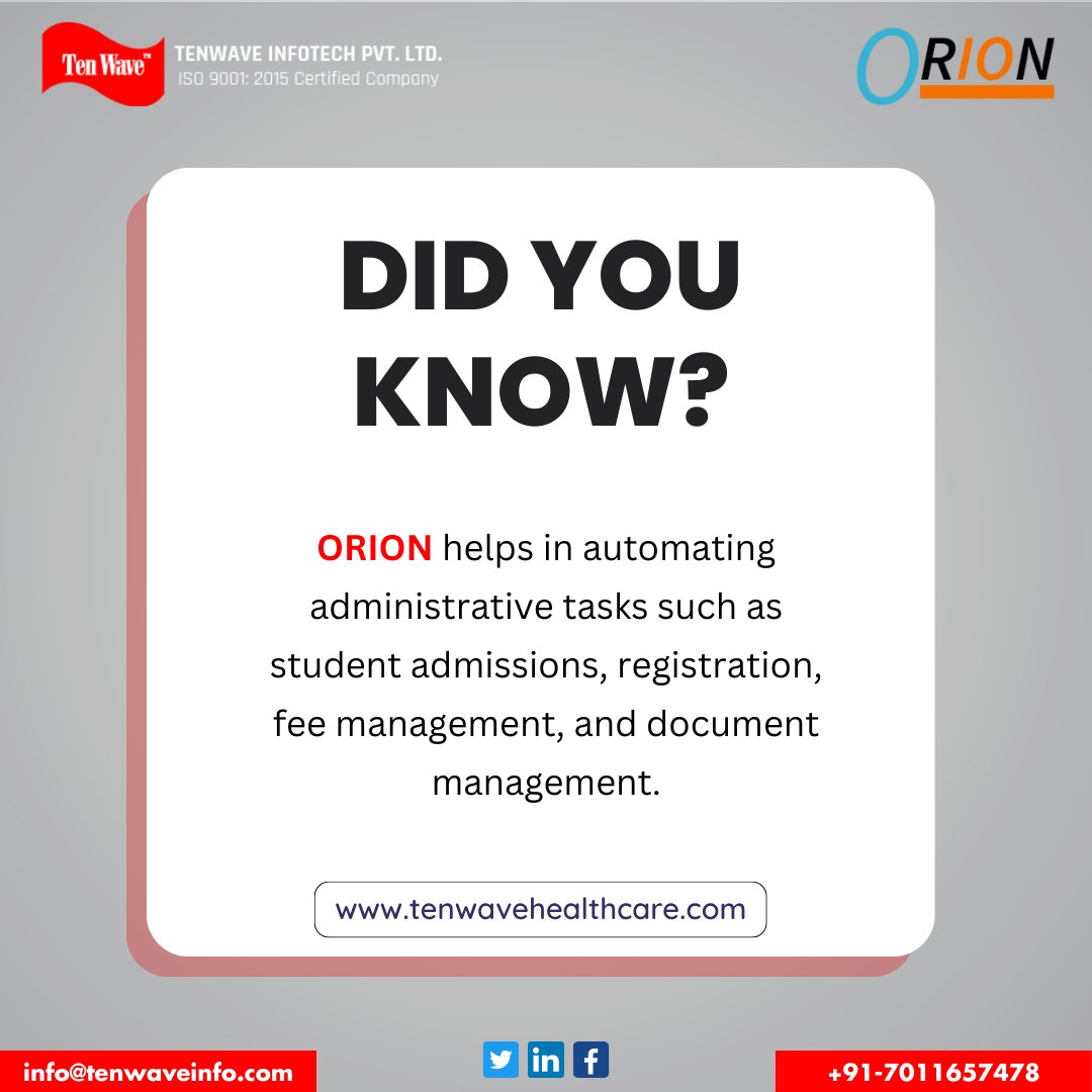 ORION - Dental College Management Software
Book a Free Demo Today!
🌐bit.ly/3peNjXG
.
#DidYouKnow #facts #dentalcollegemanagementsystem #dentalclinic #dentalcollege #ERP #tenwaveinfotech #HealthcareIT #EnterpriseSolutions #hospitals #DentalColleges #medicalcolleges #SaaS