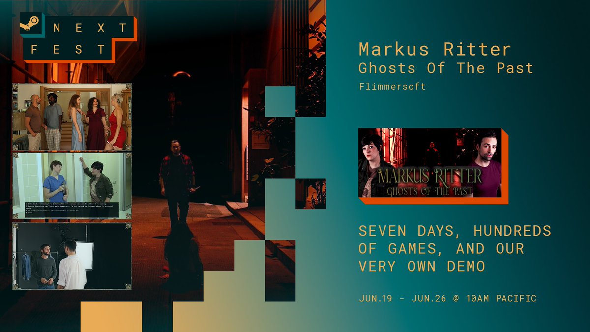 Markus Ritter - Ghosts of the Past is part of the #SteamNextFest! 

You can now play the first 30 min of our 90's inspired supernatural #fmv point'n'click staring Markus, our clumsy  Shadowhunter stumbling through live. 
#LGBTQIA #queer #indiegame #SteamNextFest2023