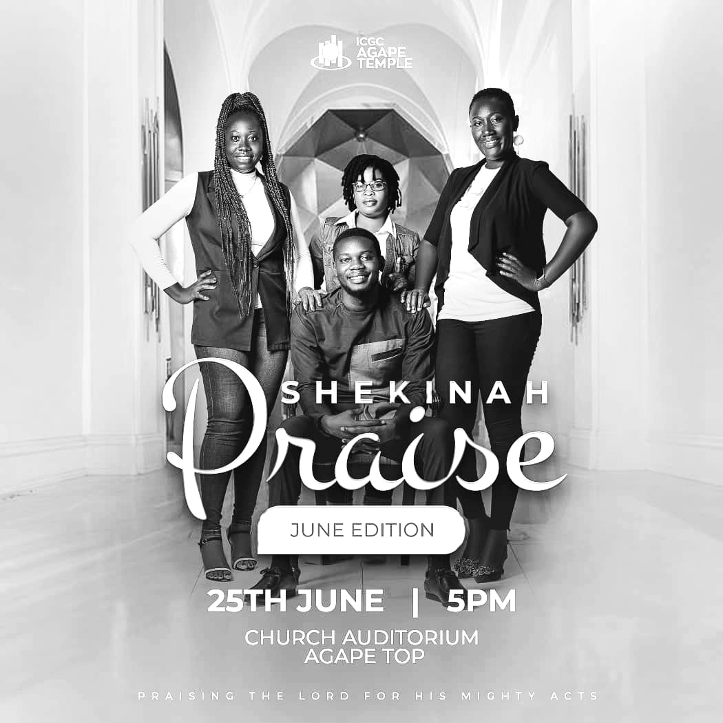 In five(5) days we gather for a great experience. It will be an honor to host you in God's presence.

#shekinahpraise
#Heartsofgratitude
#ComemeetJesus
#25thJune
#5pm