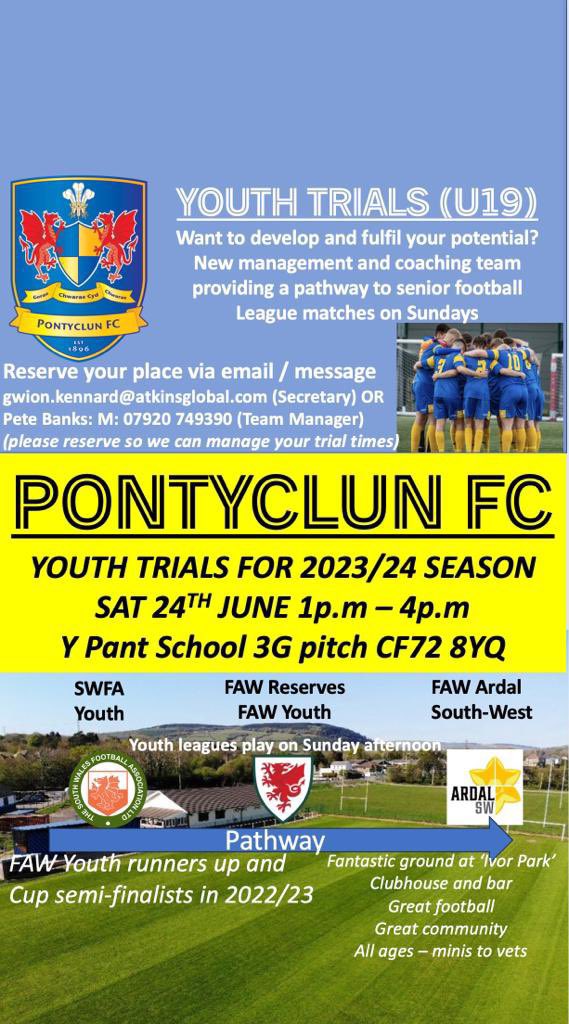 Reminder of the youth team open trials day this Saturday, all welcome. 
Contact @B8nk5y to book your place