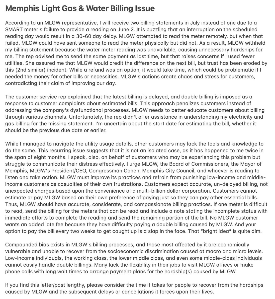 DeniseMalloy1's tweet image. Hoping to get a meaningful response &amp;amp; resolution  from either of you: #MLGW #MayorMemphis #MayorLeeHarris #ShelbyCoTn #RepCohen #MEasterThomas #MemphisFlyer #mgwhaley #DougMcGowen @DougMcGowen @MayorMemphis
