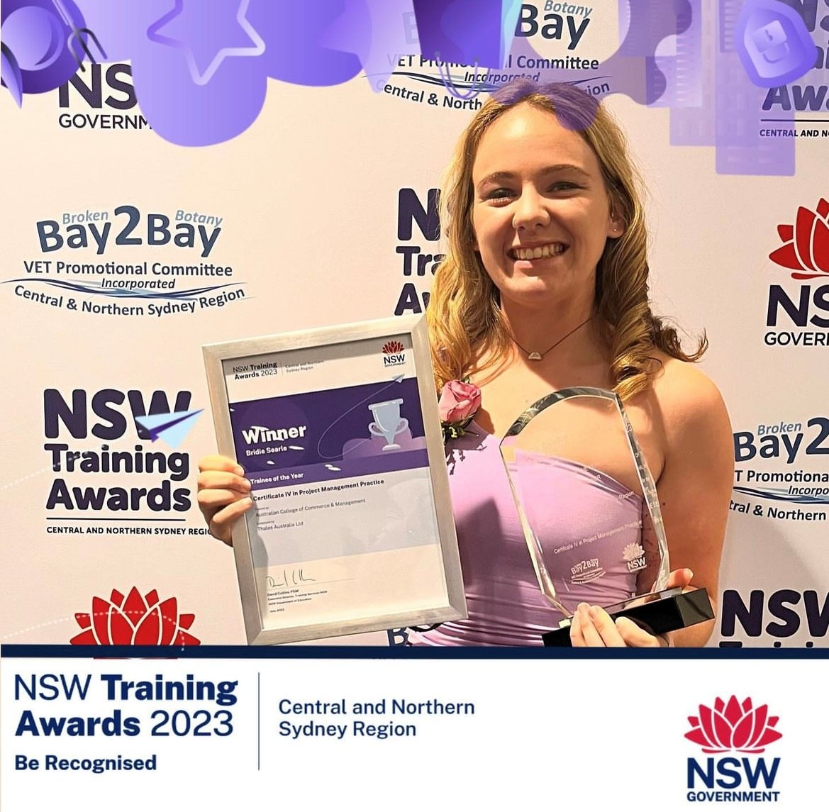 Congratulations Bridie Searle, winner of the #NSWTrainingawards 'Trainee of the year' for the Central & Northern Sydney Region