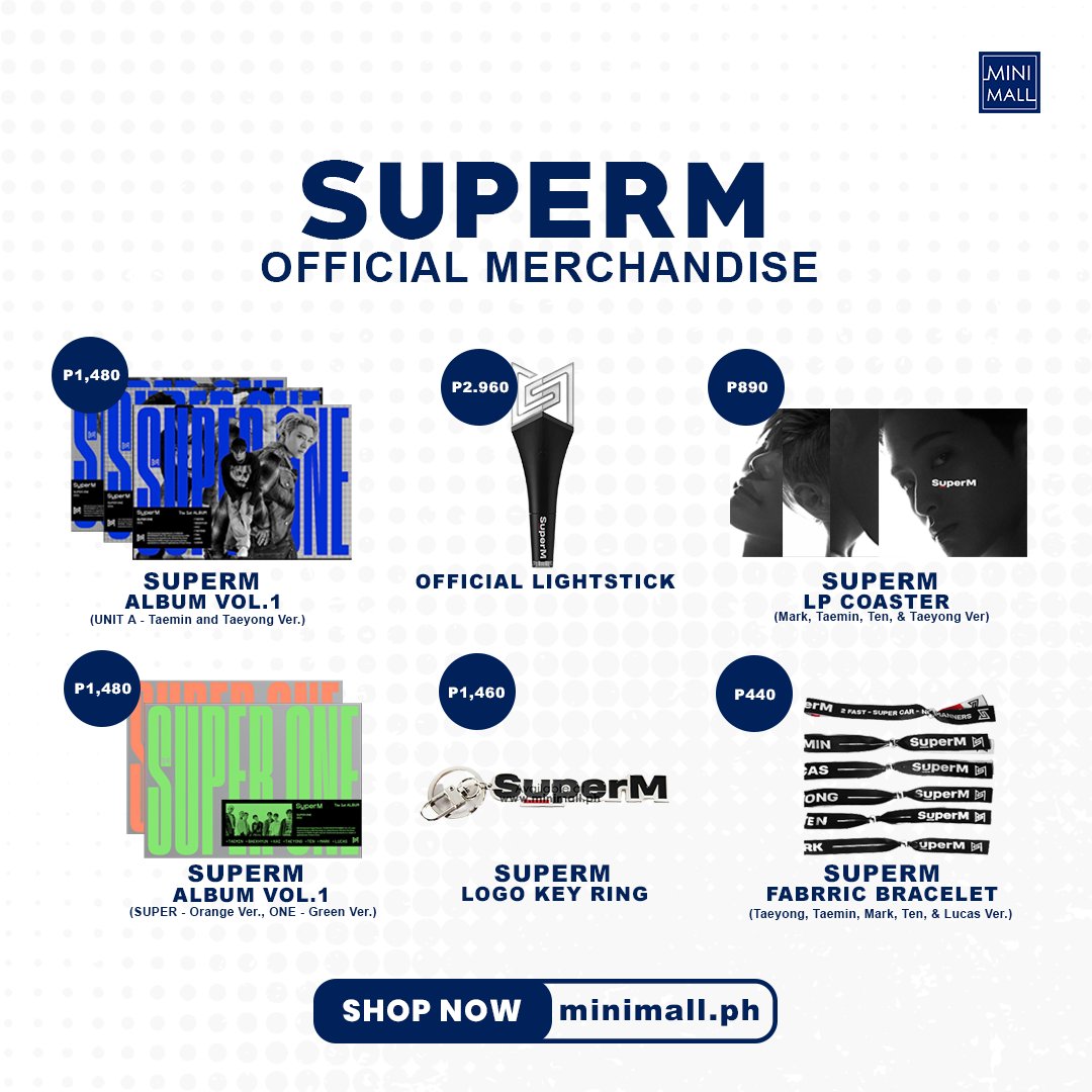 Get ready to be SUPER excited!

Are you a fan of #SuperM? Do you want to show off your love for them to the world? Introducing SuperM Goodies - the ultimate collection of merchandise that every Superm stan needs in their life! 

Visit minimall.ph for more merchandise.