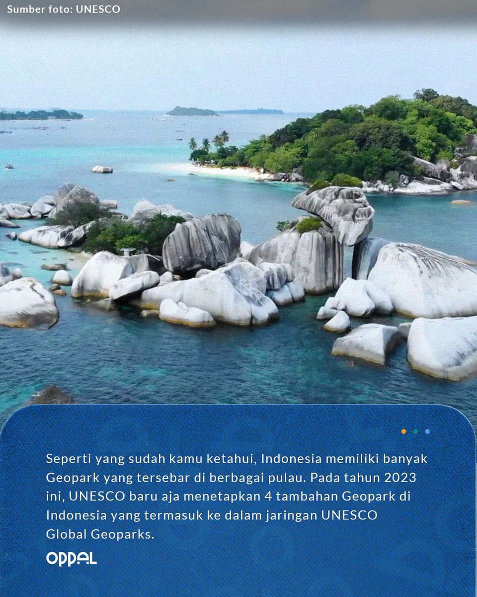oppal_id's tweet image. Kamu tahu enggak sih gengs, ternyata ada 4 Geopark di Indonesia yang baru aja resmi ditetapkan ke dalam jaringan UNESCO Global Geoparks, lho!

Kira-kira apa aja ya? Cek, informasinya di atas yuk!🤩👆🏼

#oppal #geoparkindonesia #geoparknasional #unescoglobalgeoparks