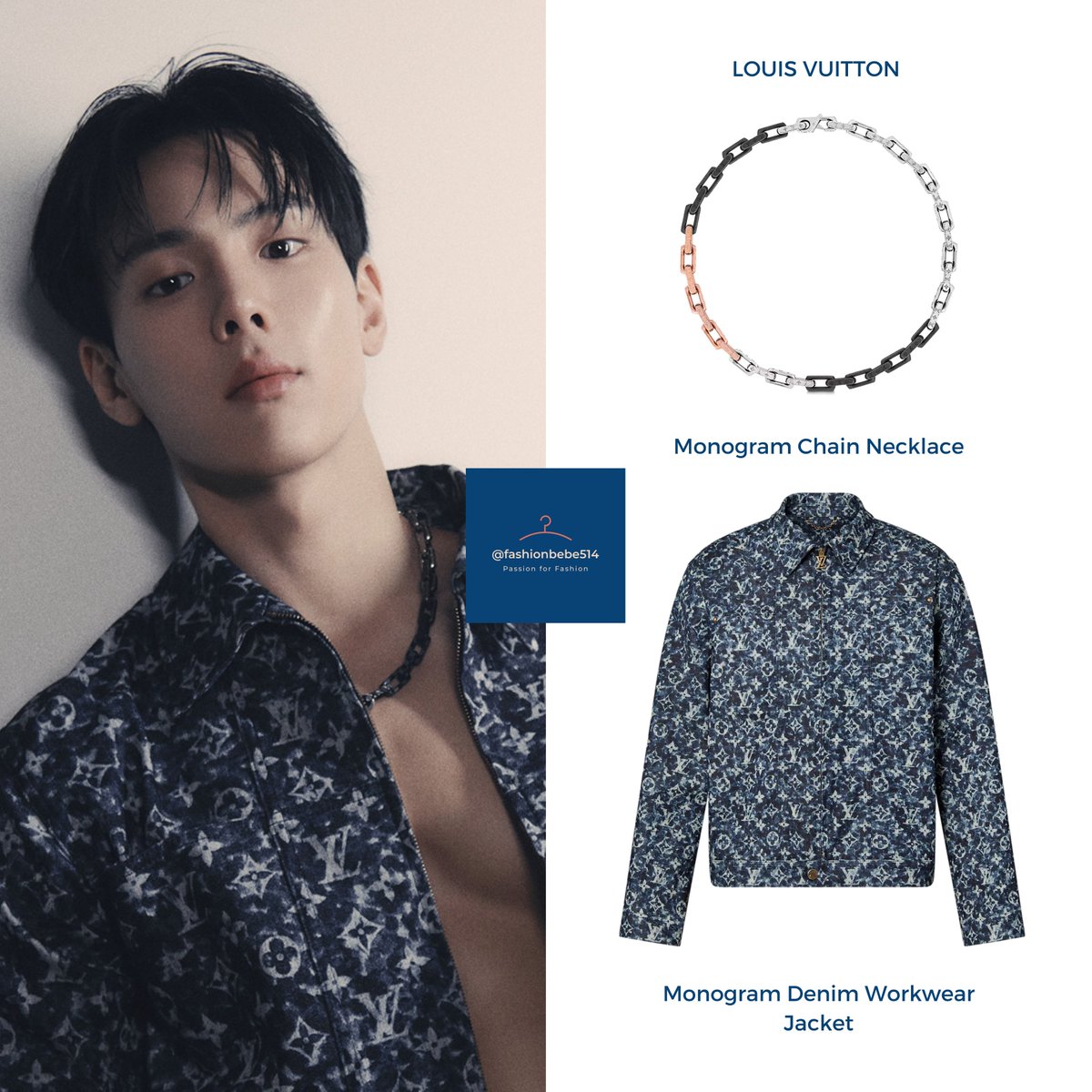 🐻 Singles Korea July 2023 Issue  

Louis Vuitton
⭐️Monogram Chain Necklace bit.ly/444pOQ3
⭐️Denim Workwear Jacket bit.ly/42TpKRX

Patience pays off! Shownu looks absolutely gorgeous 💙

#Shownu_Fashionbebe #SHOWNU #셔누 @OfficialMonstaX #MONSTA_X #MONSTAX