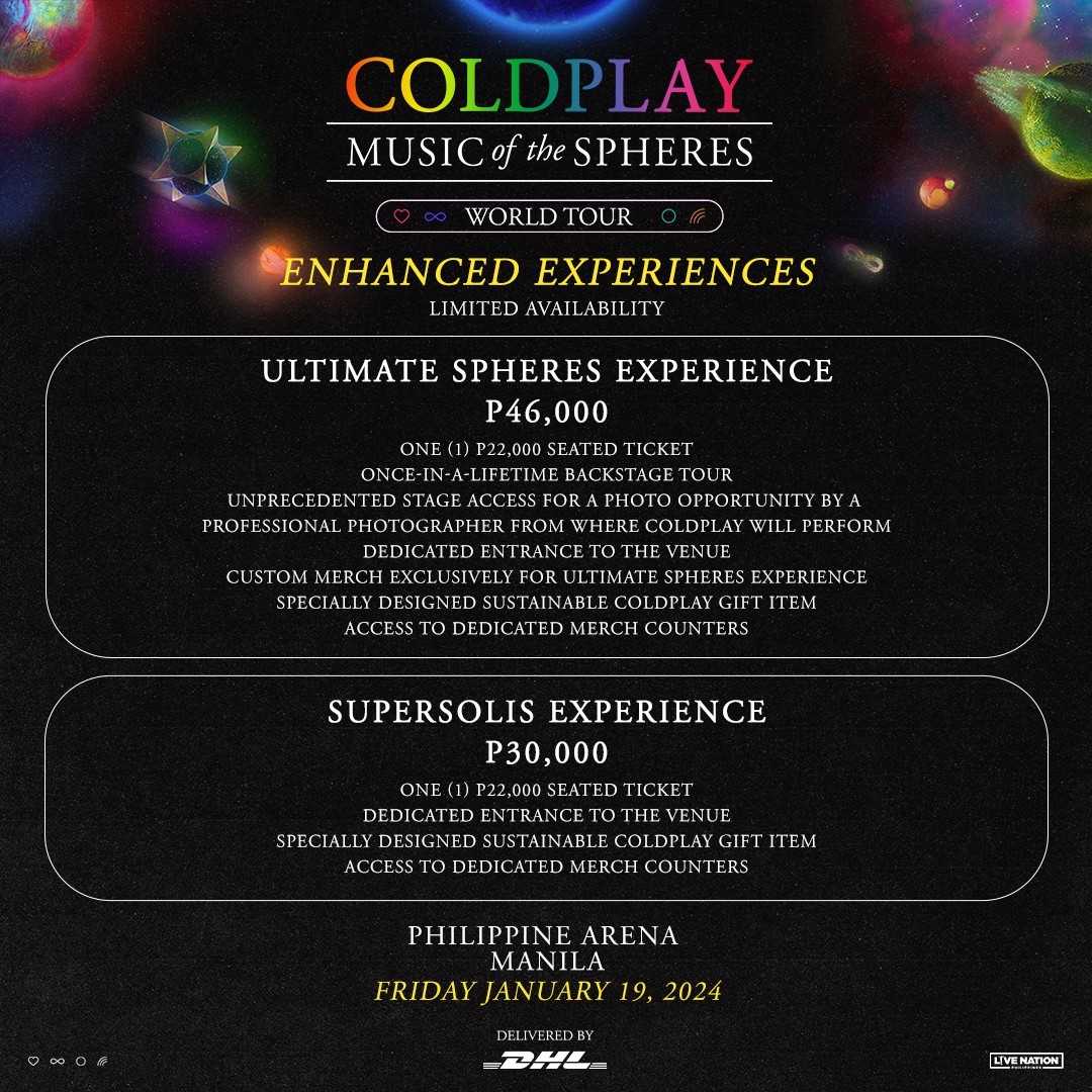 livenationph's tweet photo. This is it, Coldplay fans! General On-sale starts TODAY at 12pm! Tickets will be on sale at https://t.co/bv3ZsBNmLX and SM Tickets outlets nationwide. 

📆January 19, 2024
📍Philippine Arena

#MOTSWT
#MusicOfTheSpheresWorldTourPH
#ColdplayInPH https://t.co/voJGmhoXk1