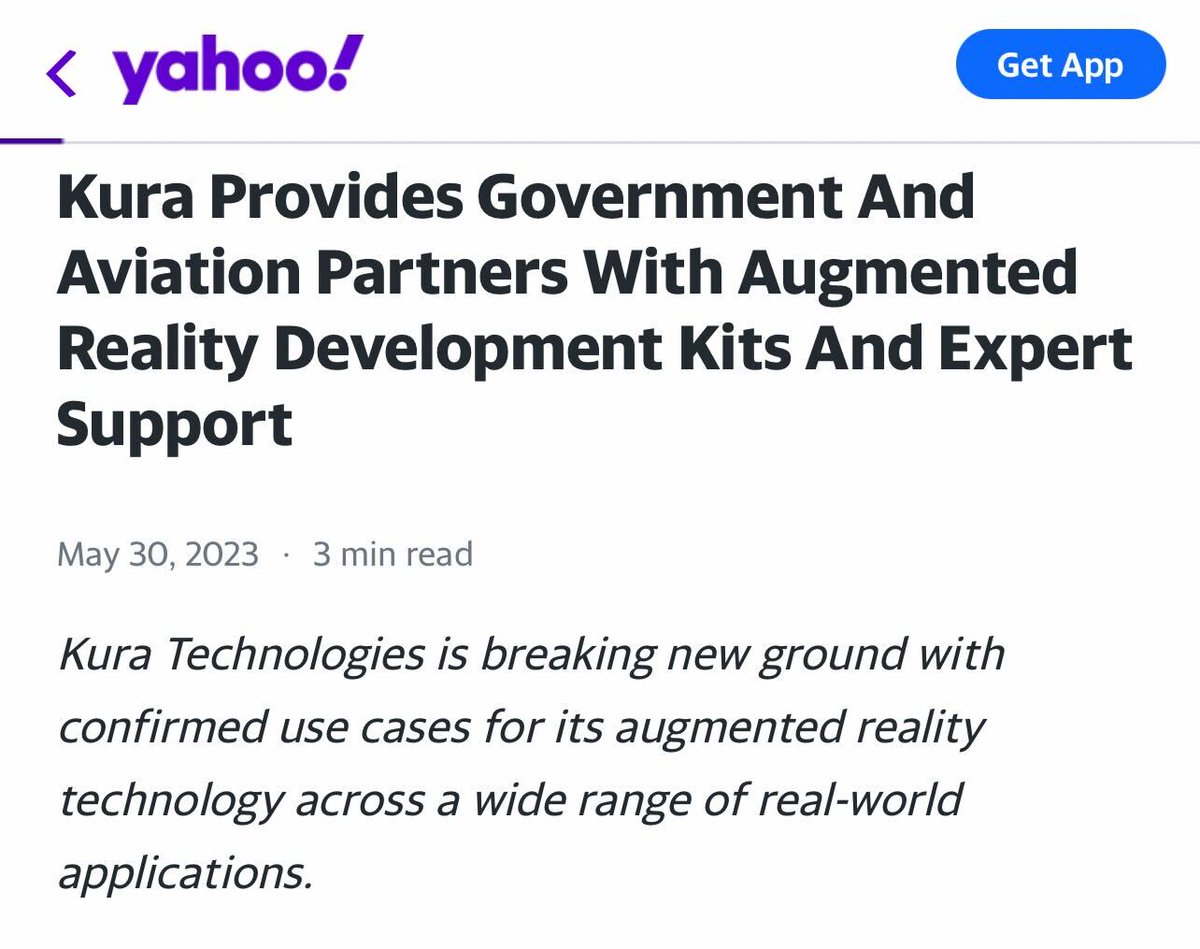 Gov + aviation use cases of AR make up a $30B+ market, we have received tremendous demand from this sector from beginning, from police, pilot training, night vision to medical. Kura's performance solves key bottleneck for gov, aviation, medical use cases

finance.yahoo.com/news/kura-prov…